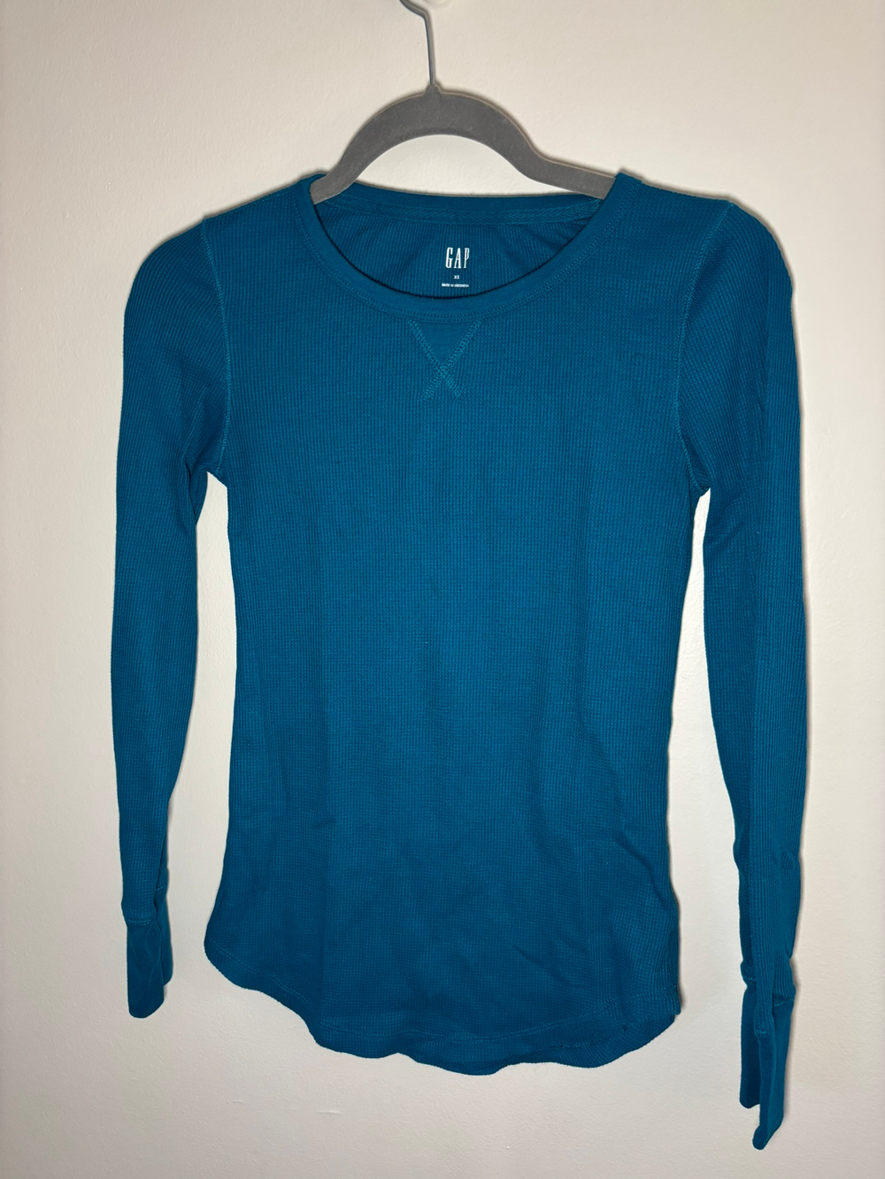 Gap Long Sleeve Waffle Knit Top Green XS